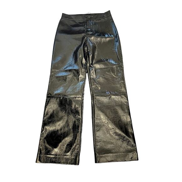 LNA "Nya" Faux Crinkle Patent Leather Pants, Black, Size Large, NWT - Picture 2 of 6